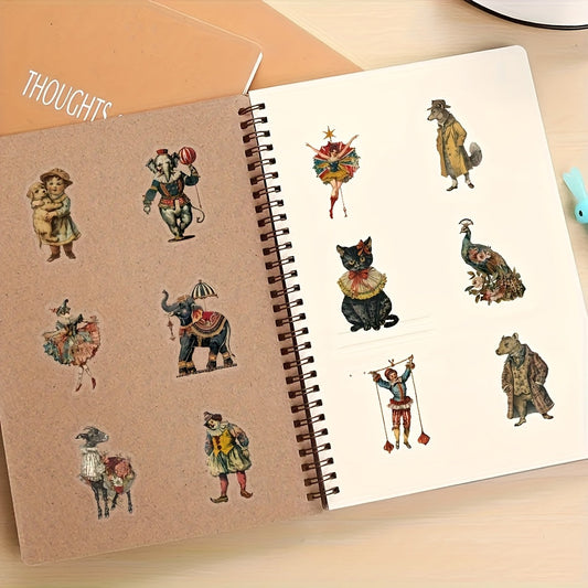 50-Pack Victorian Era Themed Waterproof Stickers - Transparent PET Material, Vintage Illustrations of Animals, Clockwork Machines & Floral Designs - Perfect for DIY Decoration on Skateboards, Phone Cases & Guitars, Vintage Cr SS69