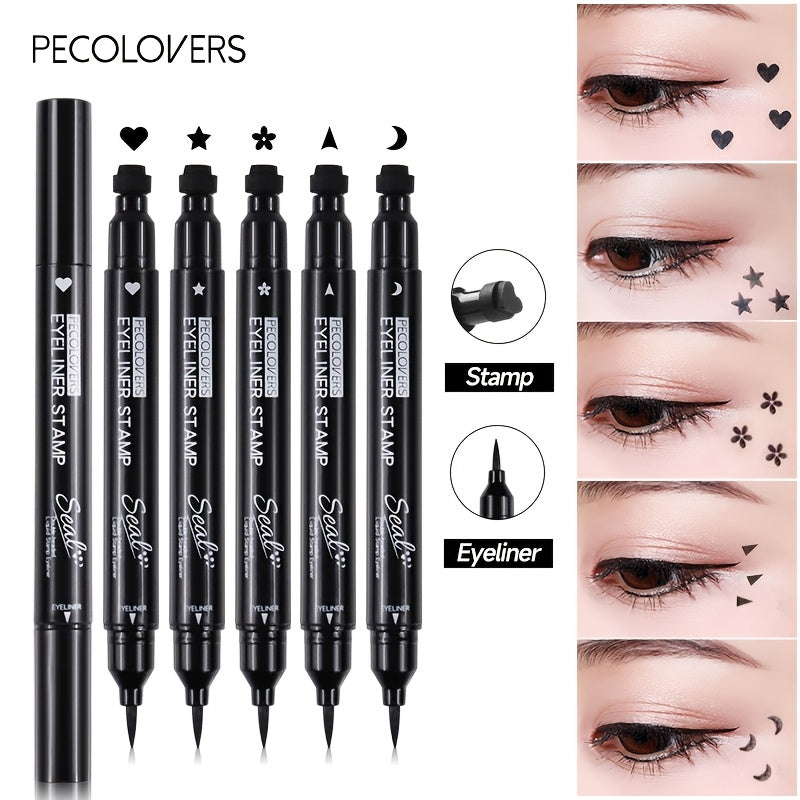 Black Liquid Eyeliner Pen | 1pc | 2-in-1 Double-Headed Moon Stamp Design | Quick Dry, Non-Smudge, Waterproof, Long-Lasting | Eye Makeup Cosmetic, Eye Makeup Essentials | Precision Eyeliner Application | Innovative Beauty Prod SS69
