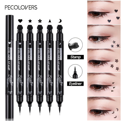 Black Liquid Eyeliner Pen | 1pc | 2-in-1 Double-Headed Moon Stamp Design | Quick Dry, Non-Smudge, Waterproof, Long-Lasting | Eye Makeup Cosmetic, Eye Makeup Essentials | Precision Eyeliner Application | Innovative Beauty Prod SS69