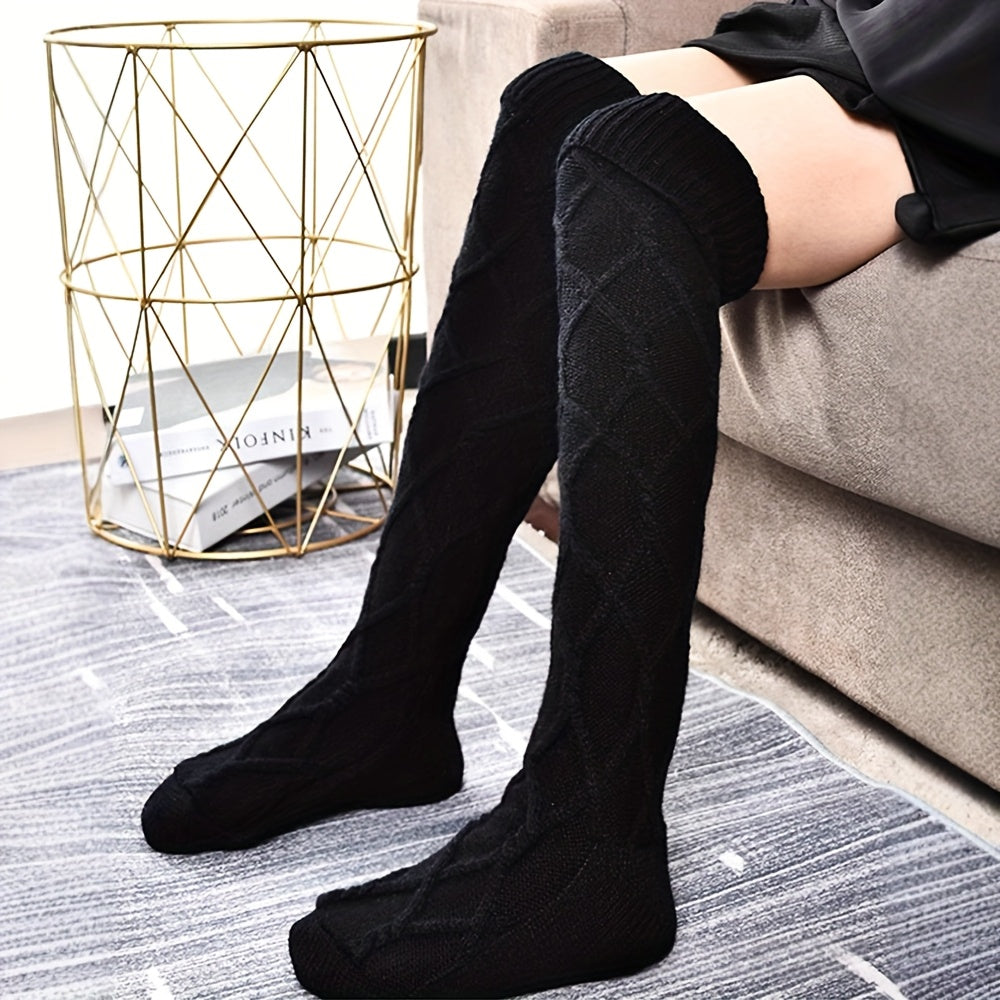 Over the knee socks, medium tube, diamond check pattern, hanging ball, long knitted thigh socks, soft and comfortable spring floor socks, suitable for matching skirts, jeans, boots, ideal gift for Mother's Day, birthday gift SS69