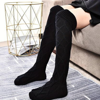 Over the knee socks, medium tube, diamond check pattern, hanging ball, long knitted thigh socks, soft and comfortable spring floor socks, suitable for matching skirts, jeans, boots, ideal gift for Mother's Day, birthday gift SS69
