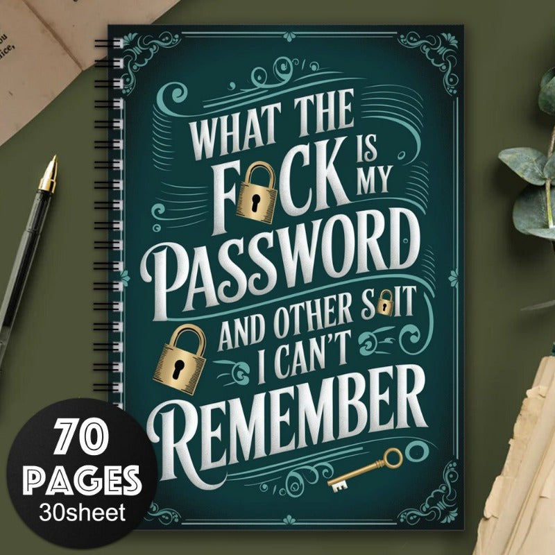 1 Fun Spiral Password Notebook with Green Green Cover and Golden Key Design -70 pages, suitable for secure internet and computer login, username and password - home, office or scrapbook SS69