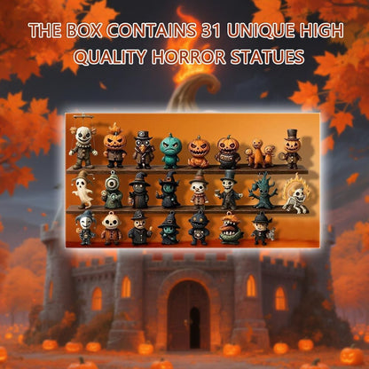 31 Nights of Fright Halloween Countdown Box with Figurines - Spooky Resin Advent Calendar, 2025 Gift Box with Hanging Charms & Mini Decorations, No Electricity Needed, Perfect for Halloween Party Favors, Halloween Decorations SS69