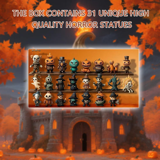 31 Nights of Fright Halloween Countdown Box with Figurines - Spooky Resin Advent Calendar, 2025 Gift Box with Hanging Charms & Mini Decorations, No Electricity Needed, Perfect for Halloween Party Favors, Halloween Decorations SS69