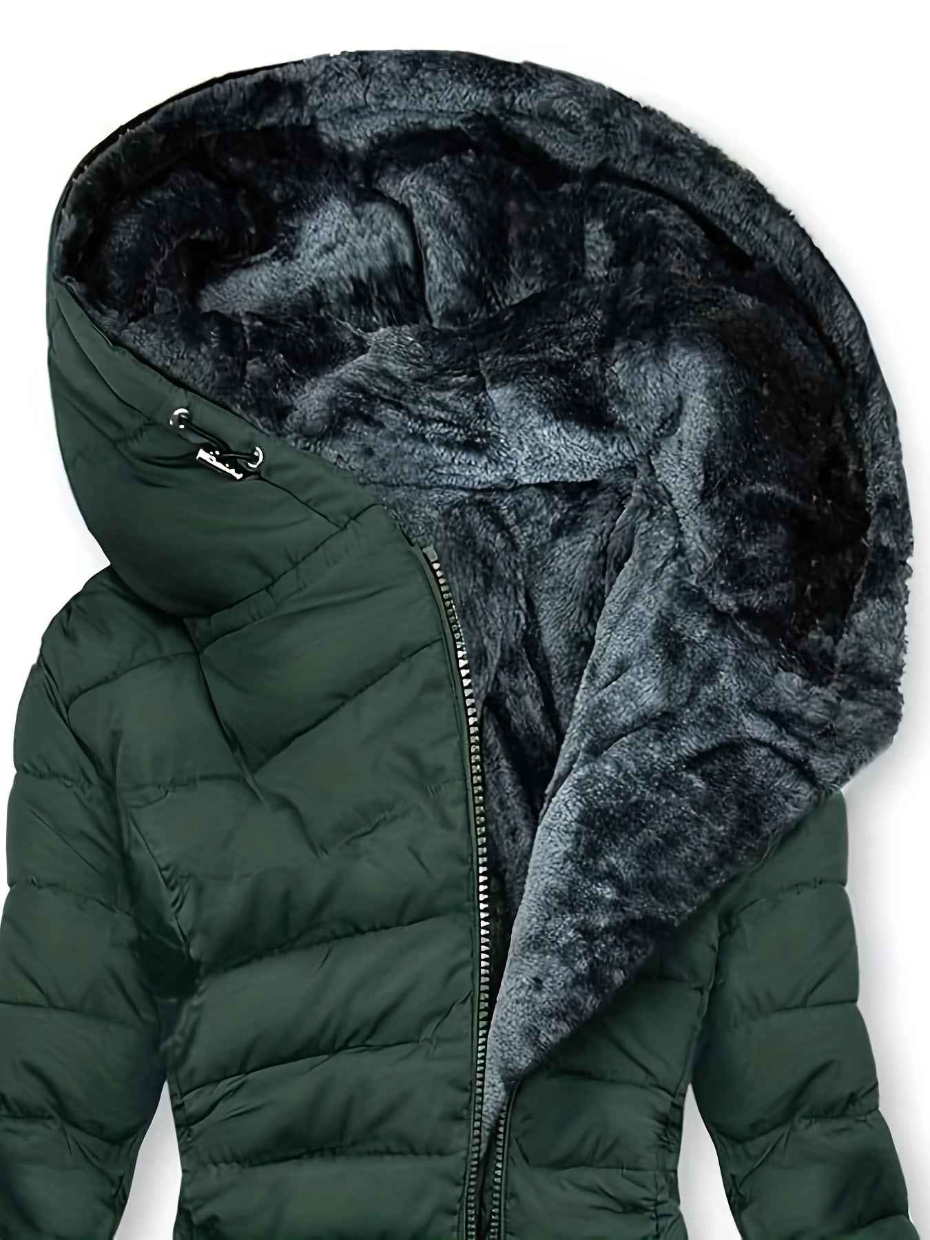 Women's Winter Warm Quilted Parka Coat, Padded Jacket with Hood, Full-Zip Front & Adjustable Waist Belt, Mid-Length Long Sleeve Outerwear for Cold Weather, Y2K Style, Beige/Tan, Hand Wash/Dry Clean