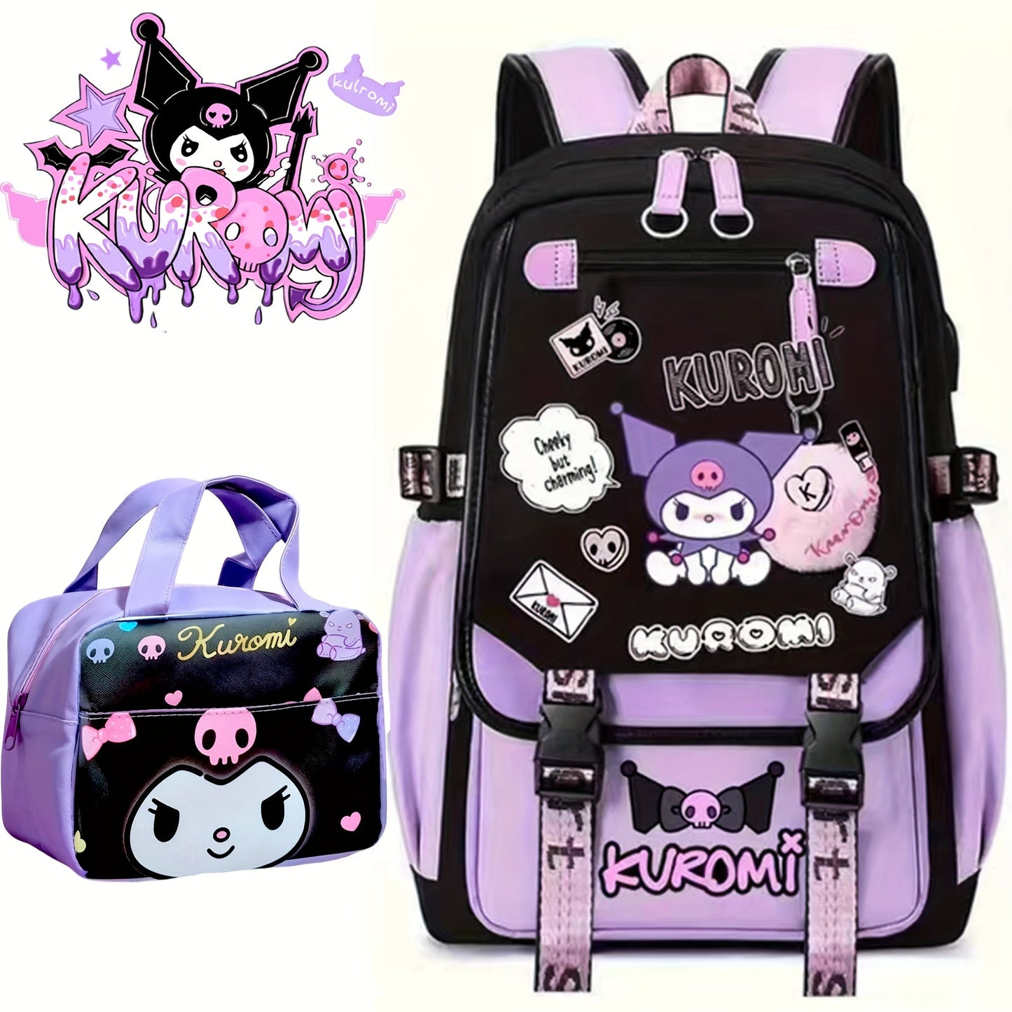 [Sanrio Licensed]Cute for kuromi School Bag for kuromi Backpack Suitable For Boys And Girls, Equipped With A USB Port, Comes Ultra-lightweight Outdoor Camping And Hiking Gear, Essential For Travel, Gift For Back To School Bac SS69 40.69 Kuromi