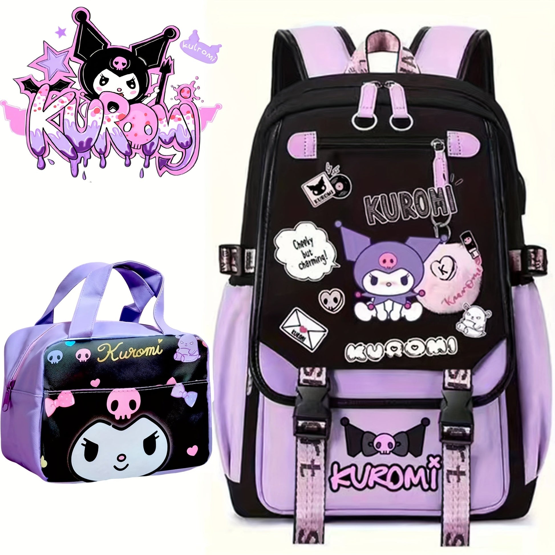 [Sanrio Licensed]Cute for kuromi School Bag for kuromi Backpack Suitable For Boys And Girls, Equipped With A USB Port, Comes Ultra-lightweight Outdoor Camping And Hiking Gear, Essential For Travel, Gift For Back To School Bac SS69 40.69 Kuromi
