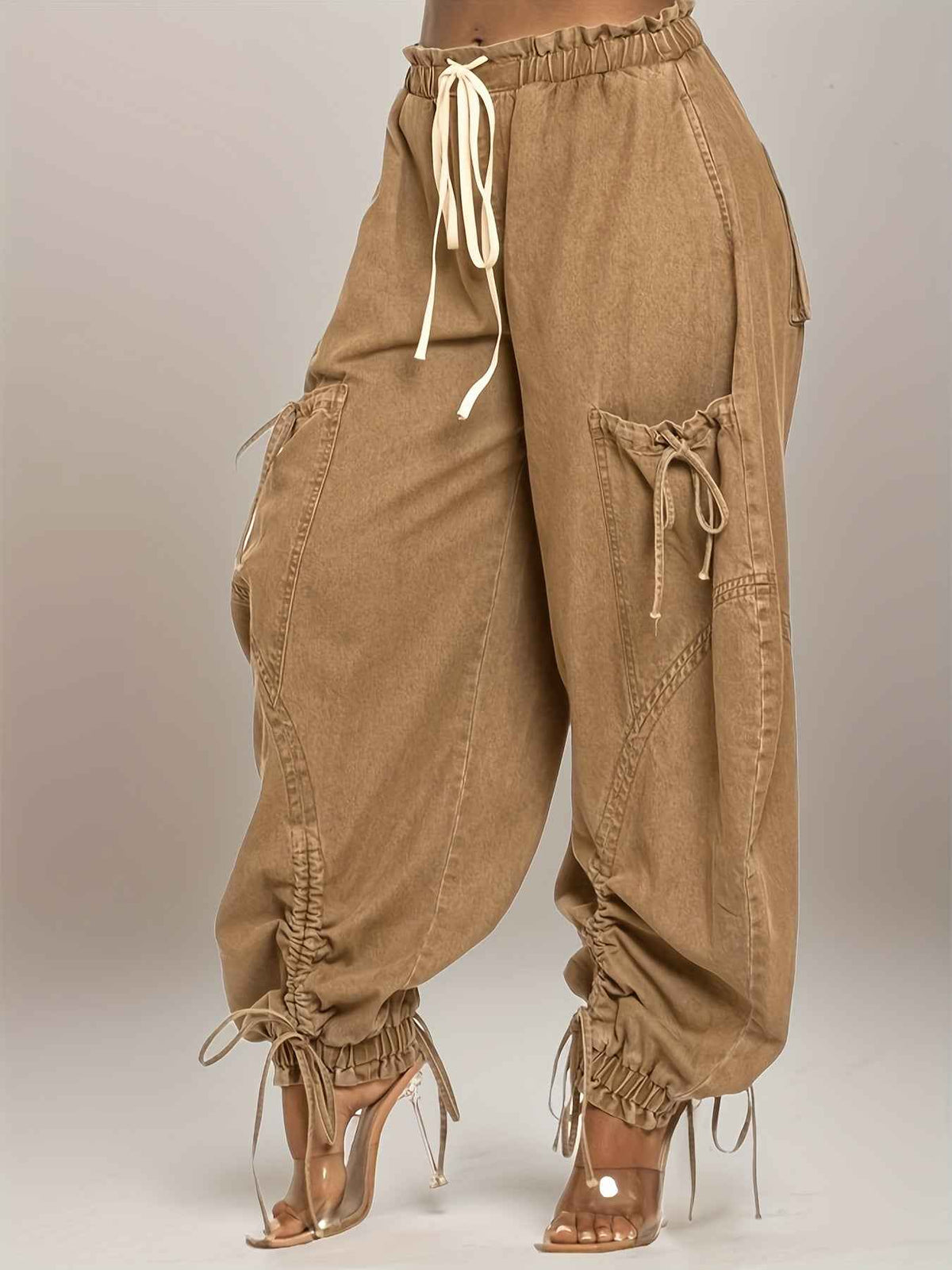 Womens Baggy Jeans Women'S Fashionable Drawstring Lace-up