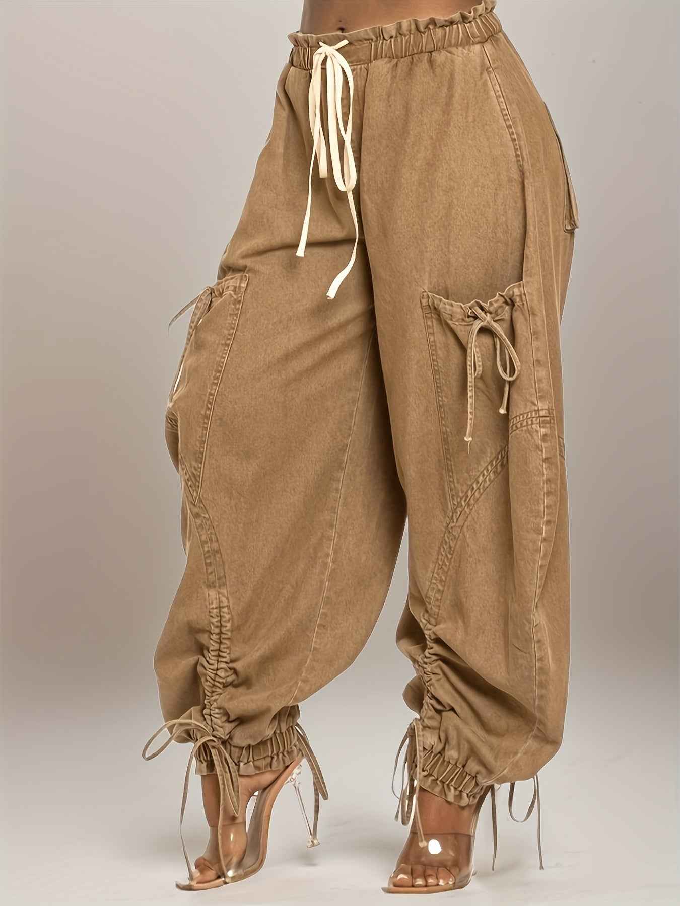 Womens Baggy Jeans Women'S Fashionable Drawstring Lace-up