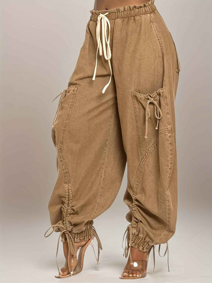 Womens Baggy Jeans Women'S Fashionable Drawstring Lace-up