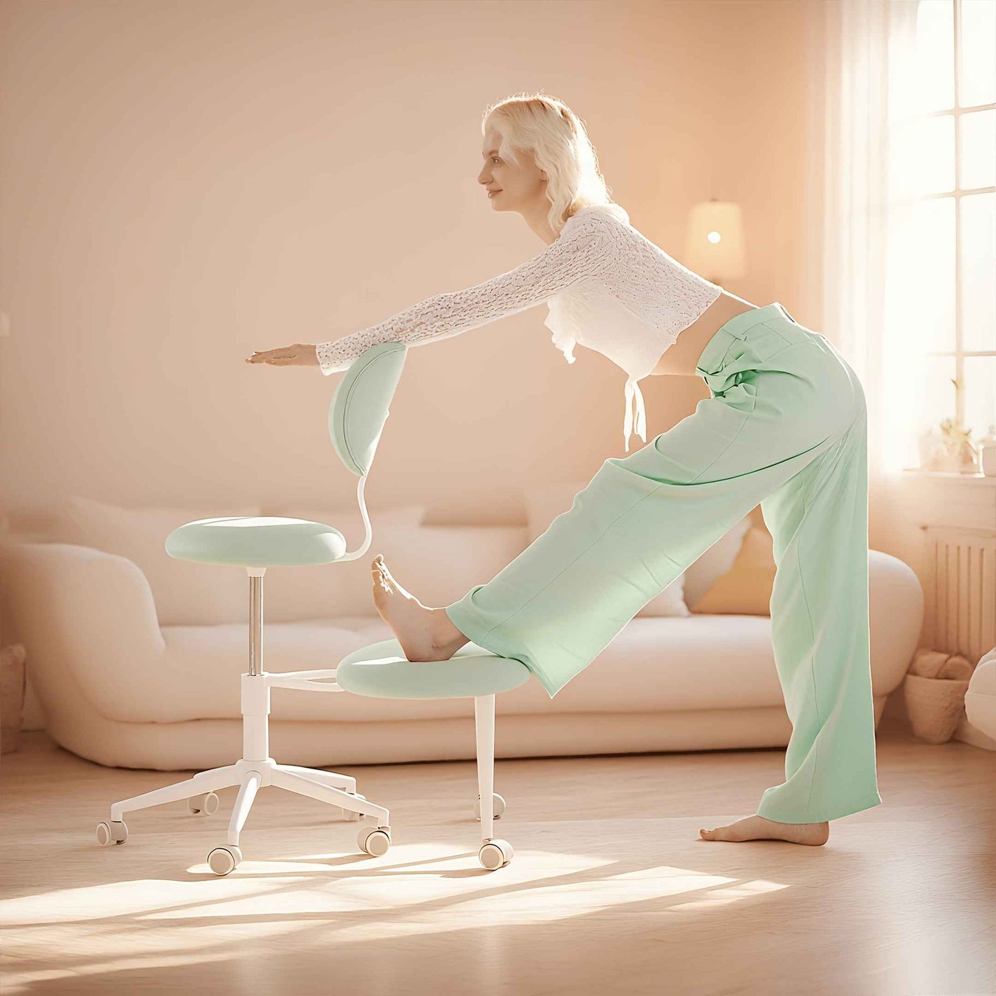 Ergonomic Cross Legged Office Chair | 360° Swivel, Adjustable Height, Lumbar Support, Velvet and PU Leather Black, Stainless Steel Frame, Memory Foam, Perfect Christmas Gift for Fidgety Sitters and Yoga Lover.