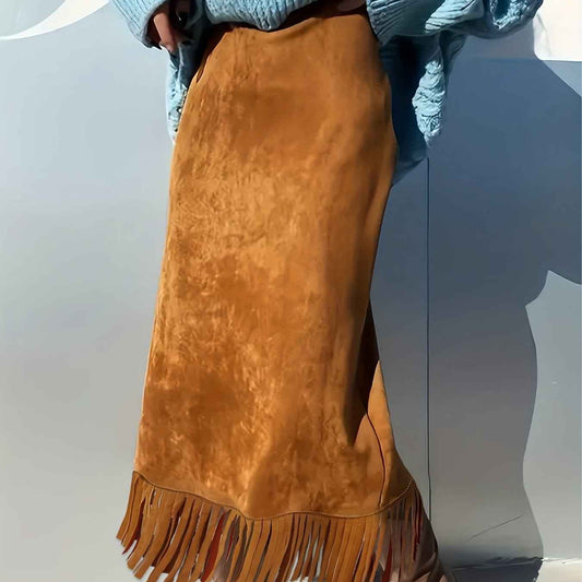 Plus Size, Women's Plus Size Elegant Bell Skirt with Fringe Hem - Full-Length Flowing Skirts for Fall/Winter, Machine Washable Solid Color Dress, Casual to Dressy Outfits (Office Wedding Party Wear) - Comfortable Fit & Year-R