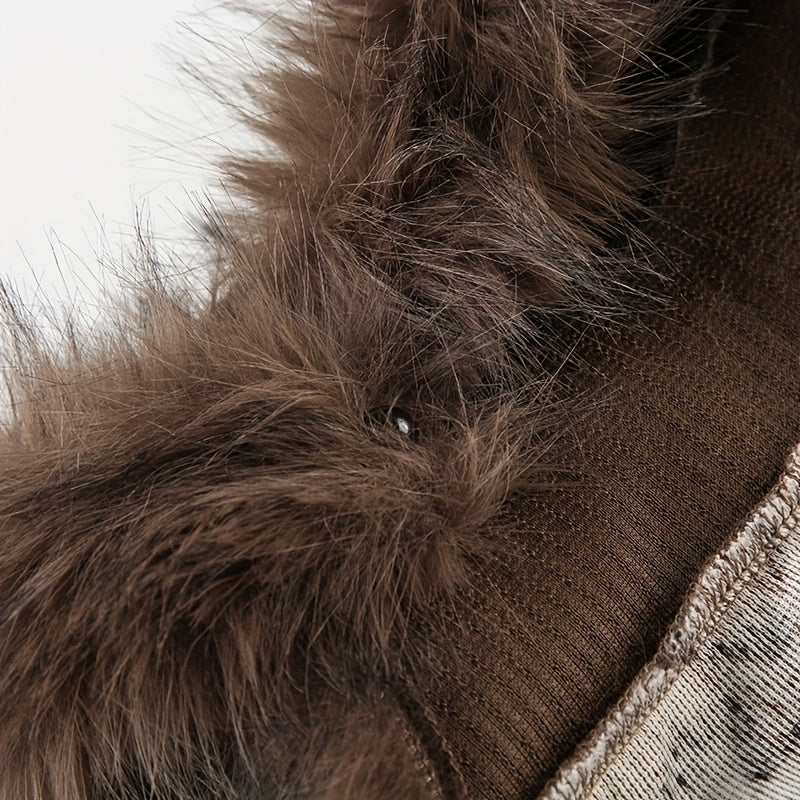 Retro Furry Patchwork Leopard Print Color-Blocked High-Neck Crop Top, Sleeveless And Sexy Backless, Inspired by Japanese And Korean Street Fashion. SS69