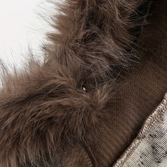 Retro Furry Patchwork Leopard Print Color-Blocked High-Neck Crop Top, Sleeveless And Sexy Backless, Inspired by Japanese And Korean Street Fashion. SS69