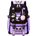 Sanrio Kuromi Canvas Backpack - Lightweight, Adjustable Straps, Zip Closure - Cute Anime Design with Plush Characters and Decorative Pins - Ideal for Students & Travel - Fits 17" Laptop - Black & Purple, Anime Accessory|Plush