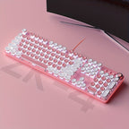 YINDIAO Pink Mechanical Keyboard with Cherry Switches - Retro Punk Design, Backlit Gaming Keyboard for Office & Home Use, Office Keyboard | Pink Keyboard | Nonslip Texture SS69