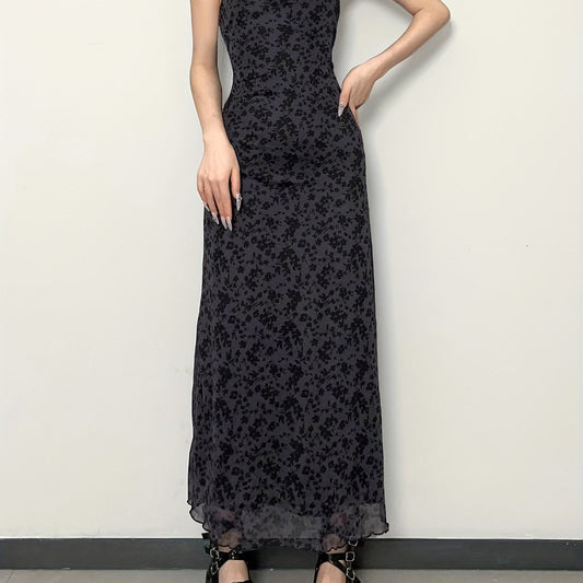 [Vintage Floral Dress] Floral Mesh Patchwork Long Dress - Slim Fit Vintage Style for Japanese and Korean Street Fashion SS69 25.69 Mixed Color / Asian L