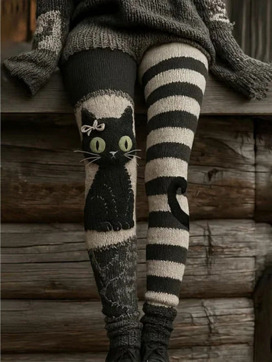 Women'S Gothic Victorian Vampire Bat & Skull Print Leggings - Stretchy Slim-Fit Full-Length Pants with & Striped Design, Machine Washable Tights for Halloween Costumes, Themed Parties, Carnival & Casual Attire - Gothic Style SS69