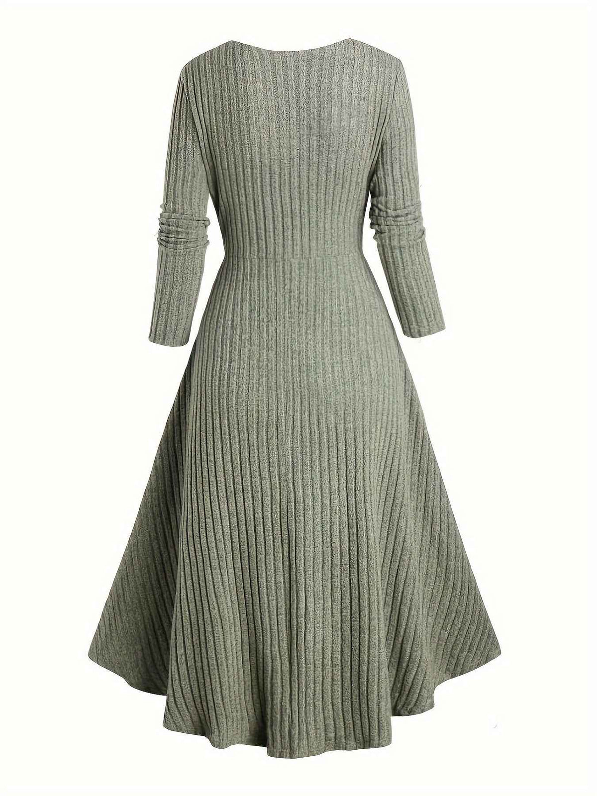 Ribbed Dress , Long-Sleeve , for Autumn And Winter , Commutes
