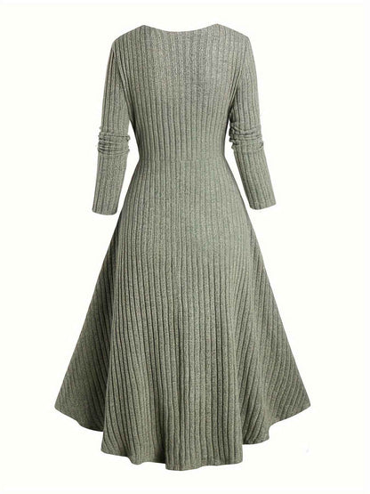 Ribbed Dress , Long-Sleeve , for Autumn And Winter , Commutes
