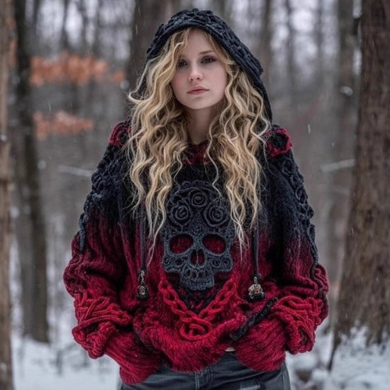 Halloween Skull Element Hoodie, 3D Print Sweatshirt, Loose Street Style Pullover, Suitable for Daily and Halloween Wear - Machine Washable Women's Clothing, Skull Print Sweatshirt, Casual Fashion, Soft Fabric, Urban Style, Re SS69 35.69 Red / XXL