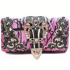 Camouflage Crown Buckle Western Style Purse Floral Shine Glow Country Handbag Women Shoulder Bag Crossbody Wallet Set SS69