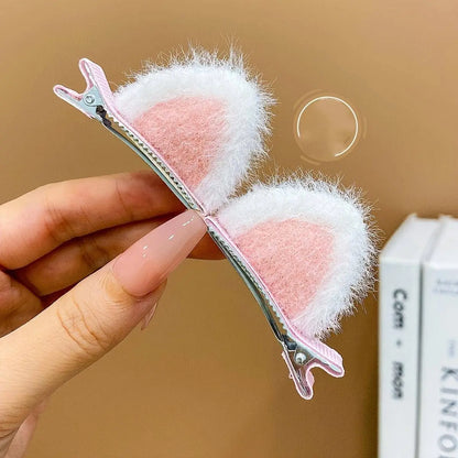2pcs Cute Plush Cat Ear Hair Clips For Girls, Adorable Furry Side Barrettes, Perfect Holiday Accessory SS69