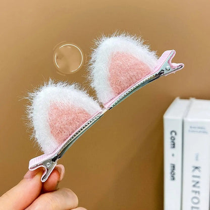 2pcs Cute Plush Cat Ear Hair Clips For Girls, Adorable Furry Side Barrettes, Perfect Holiday Accessory SS69