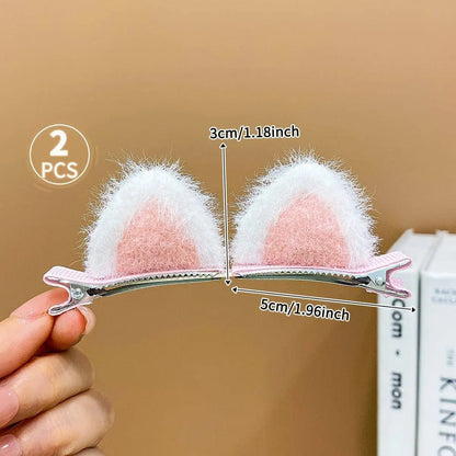 2pcs Cute Plush Cat Ear Hair Clips For Girls, Adorable Furry Side Barrettes, Perfect Holiday Accessory SS69