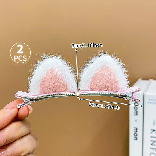 2pcs Cute Plush Cat Ear Hair Clips For Girls, Adorable Furry Side Barrettes, Perfect Holiday Accessory SS69