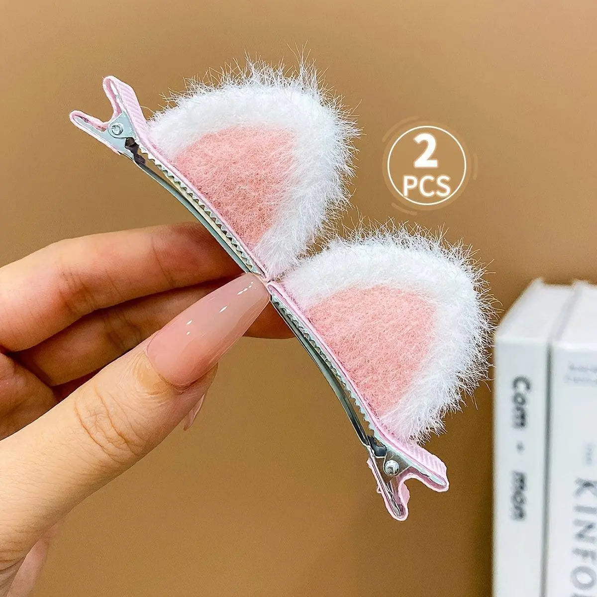 2pcs Cute Plush Cat Ear Hair Clips For Girls, Adorable Furry Side Barrettes, Perfect Holiday Accessory SS69