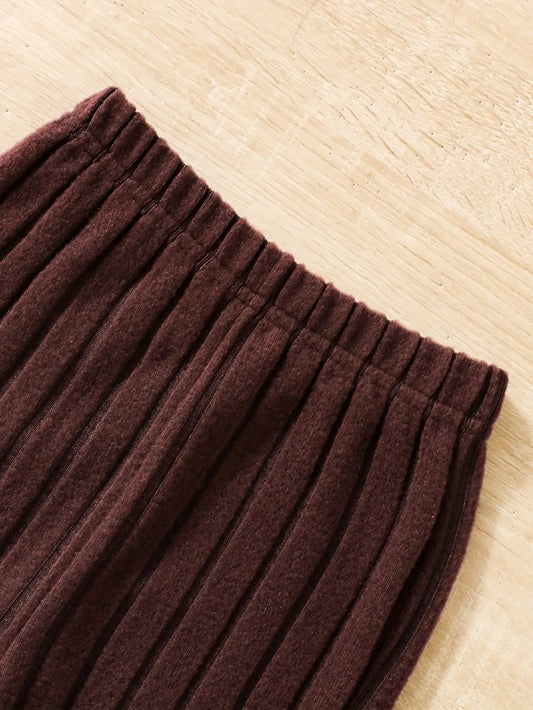 2pcs Toddler Girls Ribbed Outfits Crew Neck Long Sleeve Pullover Top + Flare Pants Set Spring Fall Sports Gift, Outdoor Clothing SS69