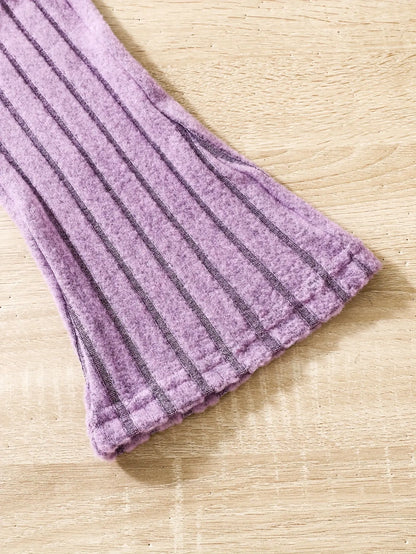 2pcs Toddler Girls Ribbed Outfits Crew Neck Long Sleeve Pullover Top + Flare Pants Set Spring Fall Sports Gift, Outdoor Clothing SS69