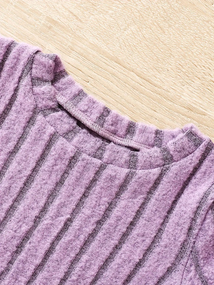 2pcs Toddler Girls Ribbed Outfits Crew Neck Long Sleeve Pullover Top + Flare Pants Set Spring Fall Sports Gift, Outdoor Clothing SS69