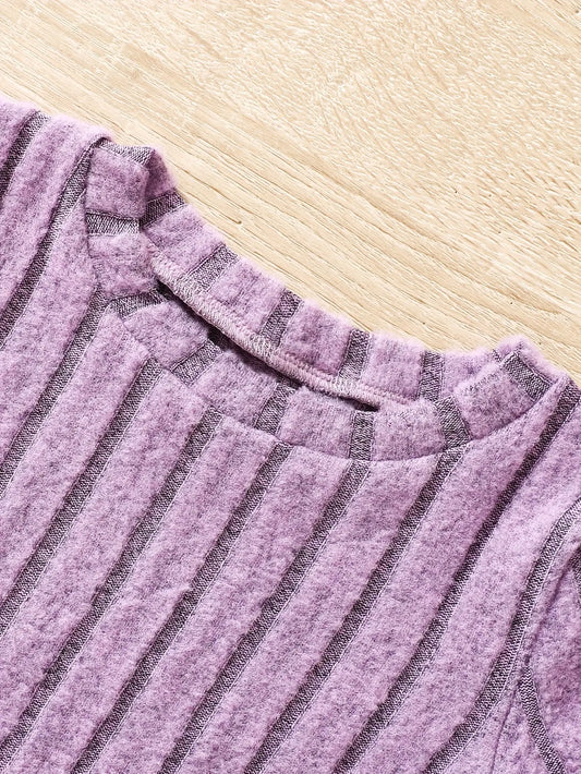 2pcs Toddler Girls Ribbed Outfits Crew Neck Long Sleeve Pullover Top + Flare Pants Set Spring Fall Sports Gift, Outdoor Clothing SS69