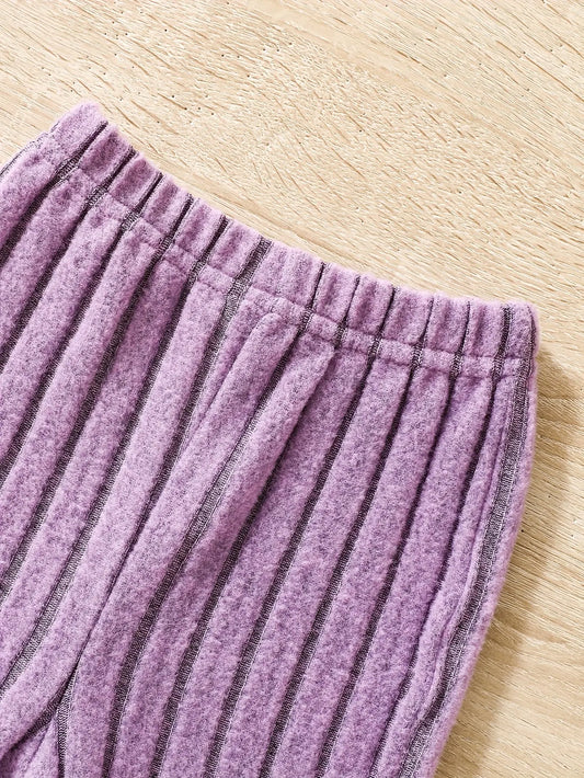 2pcs Toddler Girls Ribbed Outfits Crew Neck Long Sleeve Pullover Top + Flare Pants Set Spring Fall Sports Gift, Outdoor Clothing SS69