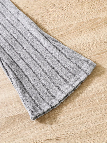 2pcs Toddler Girls Ribbed Outfits Crew Neck Long Sleeve Pullover Top + Flare Pants Set Spring Fall Sports Gift, Outdoor Clothing SS69