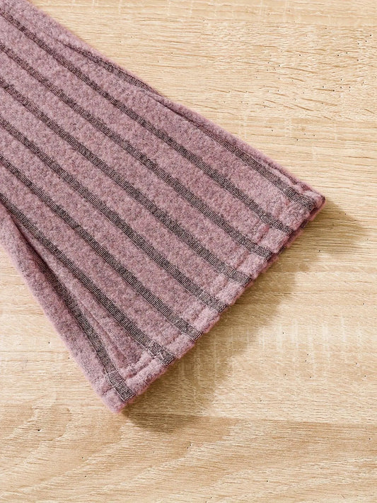 2pcs Toddler Girls Ribbed Outfits Crew Neck Long Sleeve Pullover Top + Flare Pants Set Spring Fall Sports Gift, Outdoor Clothing SS69