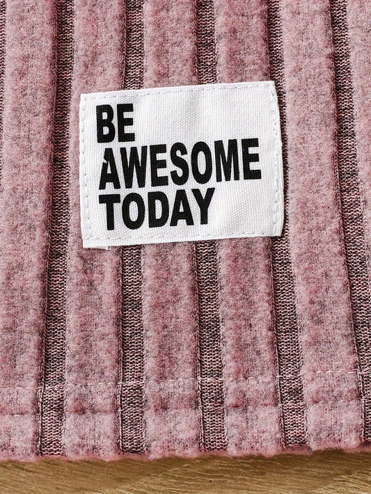 2pcs Toddler Girls Ribbed Outfits Crew Neck Long Sleeve Pullover Top + Flare Pants Set Spring Fall Sports Gift, Outdoor Clothing SS69