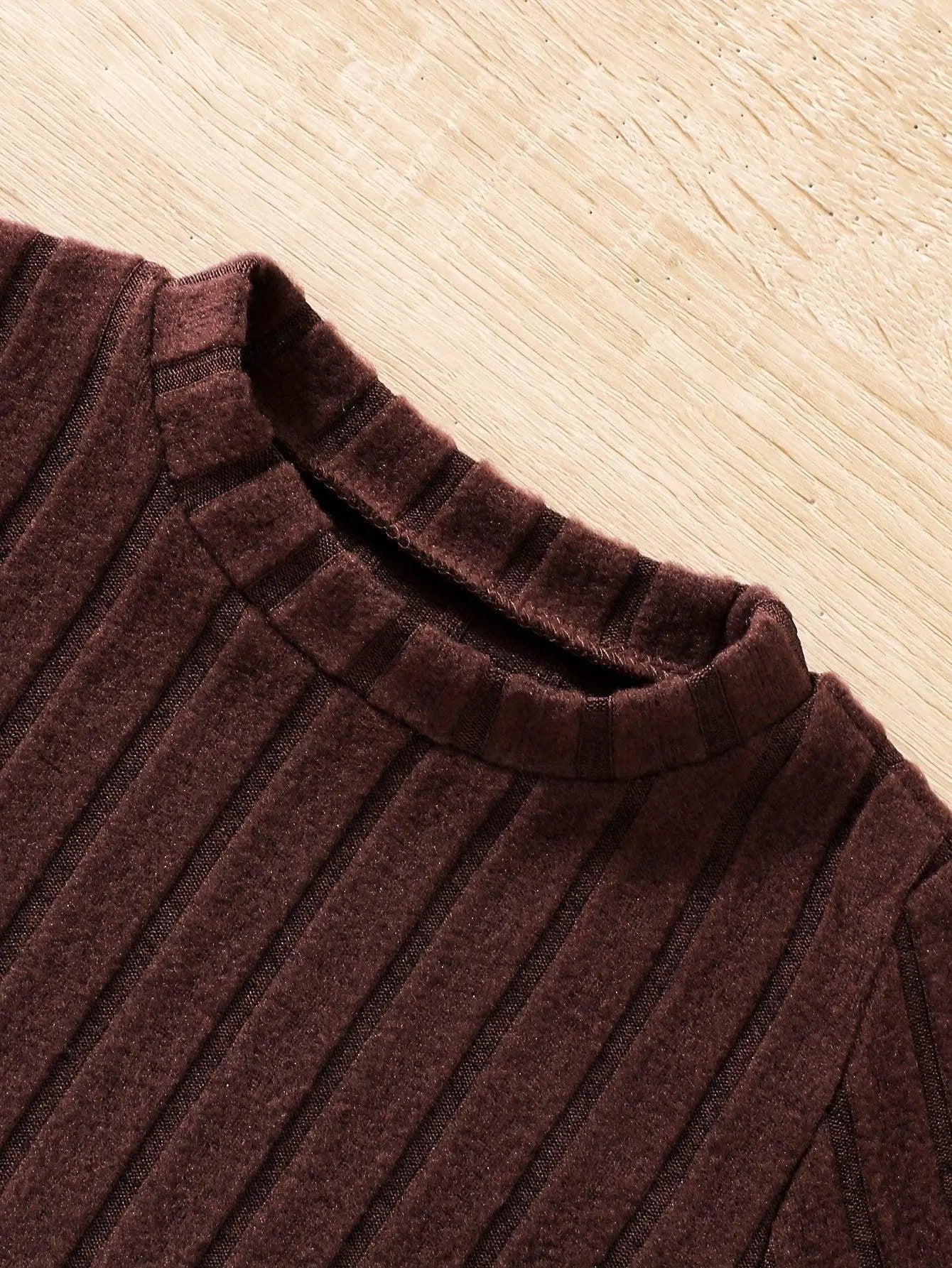 2pcs Toddler Girls Ribbed Outfits Crew Neck Long Sleeve Pullover Top + Flare Pants Set Spring Fall Sports Gift, Outdoor Clothing SS69