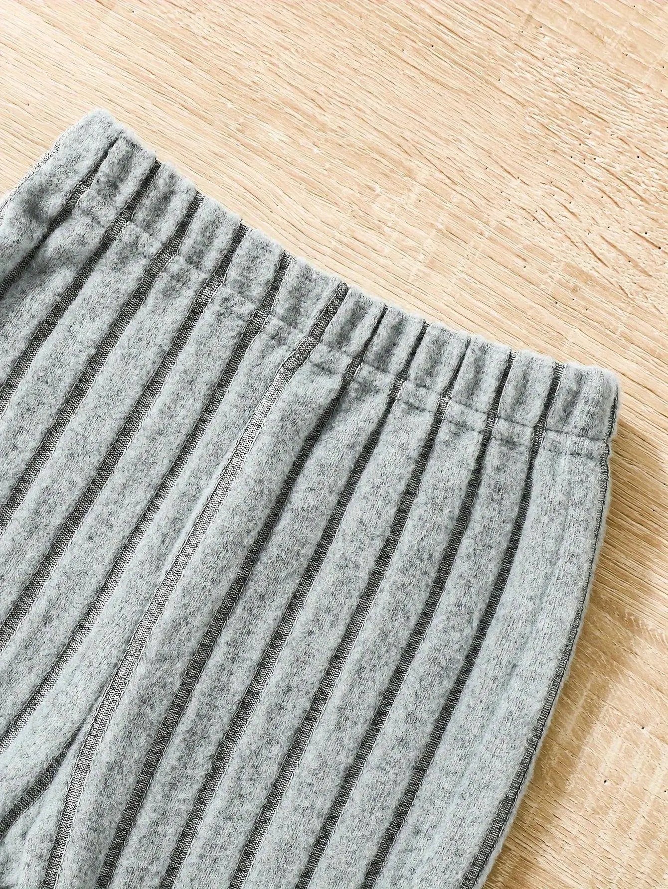 2pcs Toddler Girls Ribbed Outfits Crew Neck Long Sleeve Pullover Top + Flare Pants Set Spring Fall Sports Gift, Outdoor Clothing SS69