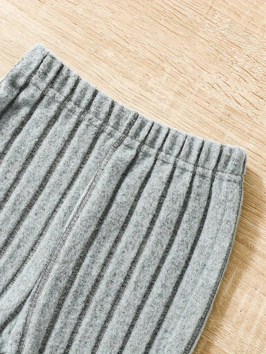 2pcs Toddler Girls Ribbed Outfits Crew Neck Long Sleeve Pullover Top + Flare Pants Set Spring Fall Sports Gift, Outdoor Clothing SS69