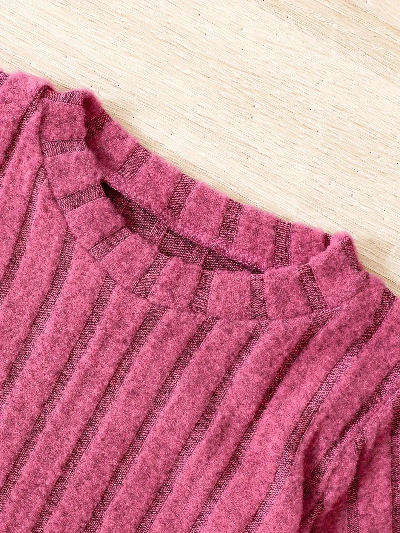 2pcs Toddler Girls Ribbed Outfits Crew Neck Long Sleeve Pullover Top + Flare Pants Set Spring Fall Sports Gift, Outdoor Clothing SS69