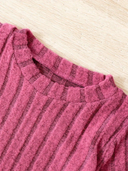 2pcs Toddler Girls Ribbed Outfits Crew Neck Long Sleeve Pullover Top + Flare Pants Set Spring Fall Sports Gift, Outdoor Clothing SS69