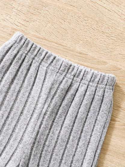 2pcs Toddler Girls Ribbed Outfits Crew Neck Long Sleeve Pullover Top + Flare Pants Set Spring Fall Sports Gift, Outdoor Clothing SS69