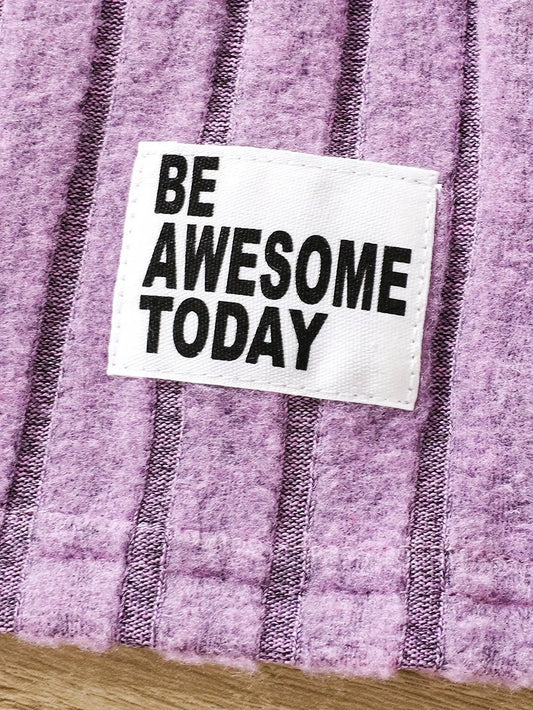 2pcs Toddler Girls Ribbed Outfits Crew Neck Long Sleeve Pullover Top + Flare Pants Set Spring Fall Sports Gift, Outdoor Clothing SS69