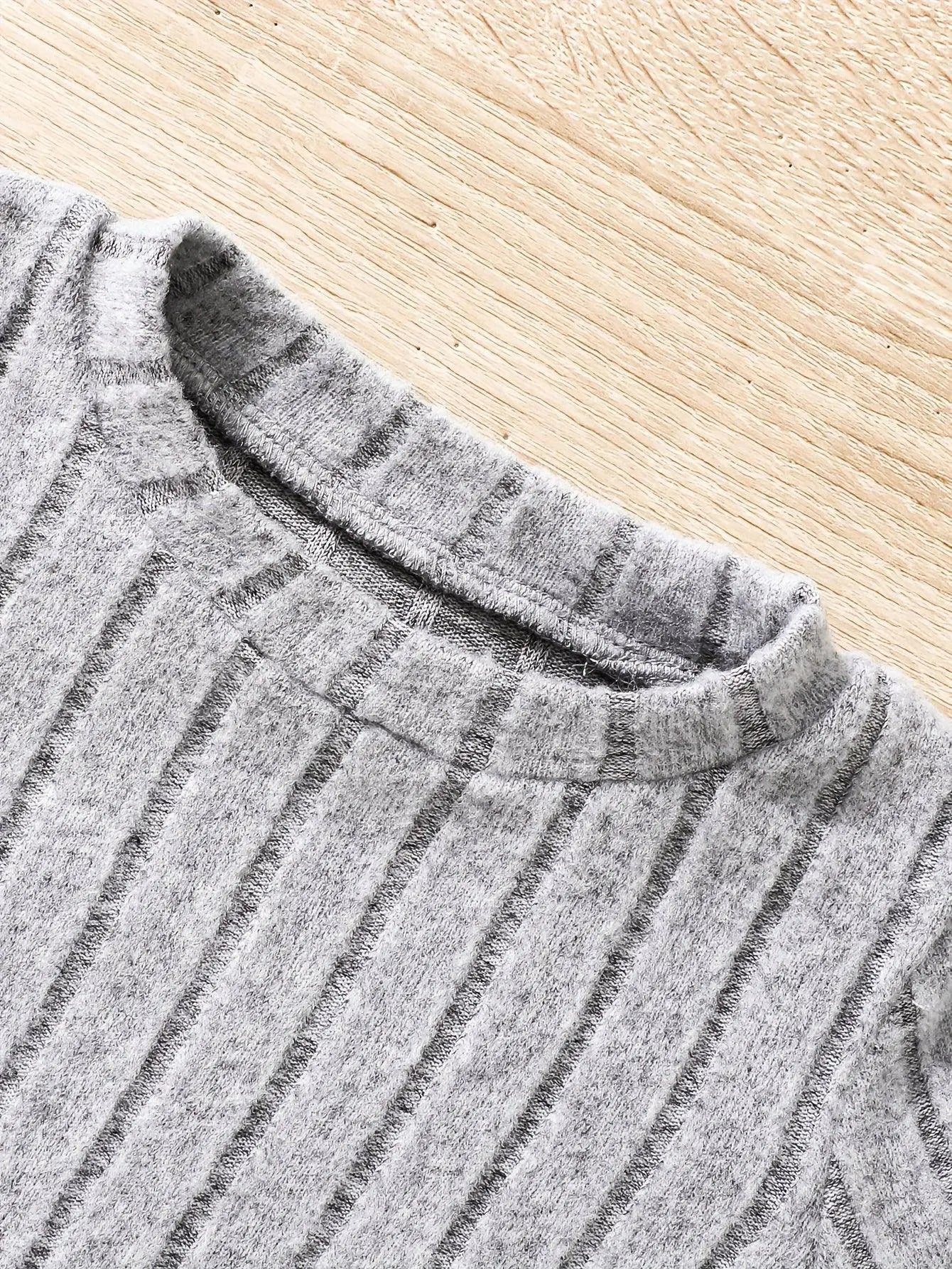 2pcs Toddler Girls Ribbed Outfits Crew Neck Long Sleeve Pullover Top + Flare Pants Set Spring Fall Sports Gift, Outdoor Clothing SS69