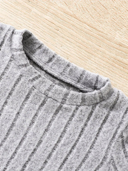 2pcs Toddler Girls Ribbed Outfits Crew Neck Long Sleeve Pullover Top + Flare Pants Set Spring Fall Sports Gift, Outdoor Clothing SS69