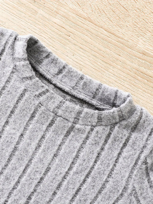 2pcs Toddler Girls Ribbed Outfits Crew Neck Long Sleeve Pullover Top + Flare Pants Set Spring Fall Sports Gift, Outdoor Clothing SS69