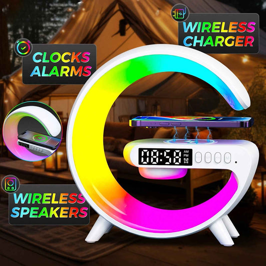 RGB Night Light with 256 Color Changes Fast Wireless Charging Phone Bedside Lamp Ambient Lighting Bluetooth Speaker Alarm Simulation Clock Timer Desktop Decor Smart Home for Samsung for iPhone 17 AirPods Sunrise Simulation Fu